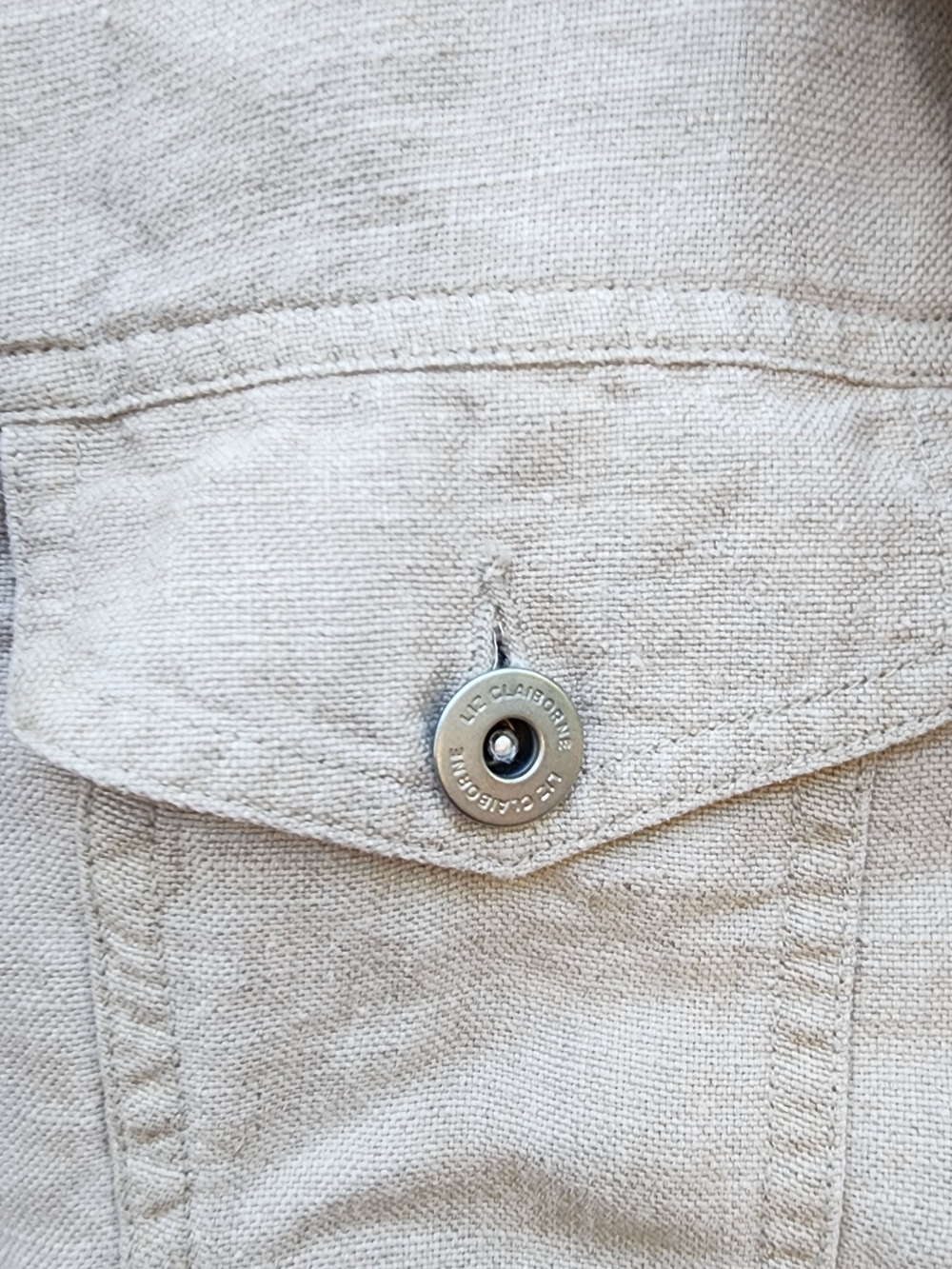 Liz Claiborne 100% Linen Floral Embroidered Trucker Jacket Beige L Cottagecore - Picture 4 of 13